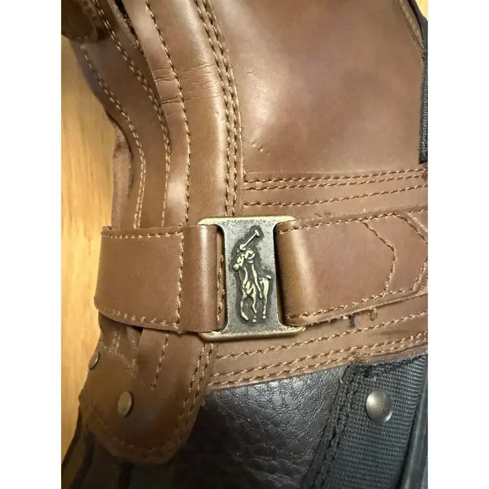 Polo Ralph Lauren Dwann Mens 10D Brown Black Leather Double Zip Buckle Boots